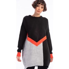 Miss Lusi 8486083 Triko Yumoş Iplik 3 Renkli Intersiye Tunik Siyah S - M