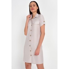 Miss Lusi 9201572 Bodrum Kms.Gömlek Yaka Kısa Kol Elbise Vizon L