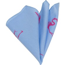 Exve Exclusive Mavi Pembe Flamingo Baskılı Pamuk Yaka Mendili