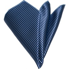 Exve Exclusive Lacivert Mavi Çizgili Jakar Cep Yaka Mendili