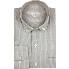 Varetta Erkek Gri Çizgili Yaka Düğmeli Uzun Kol Gömlek