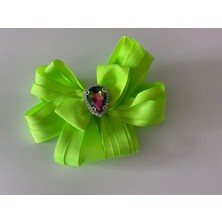 Queen Accessories Neon Yeşil Kristal Taşlı Fiyonklu Klipsli Toka