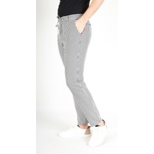 Luppo Club Marina Çizgili Yazlık Slim Fit Siyah Erkek Pantolon