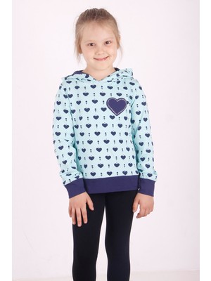 Toontoy Kız Çocuk Komple Kalp Desenli Sweatshirt