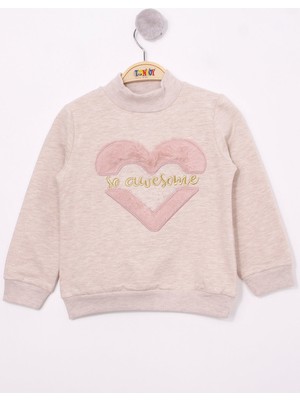 Toontoy Kız Çocuk Peluş Detaylı Kalp Nakışlı Sweatshirt