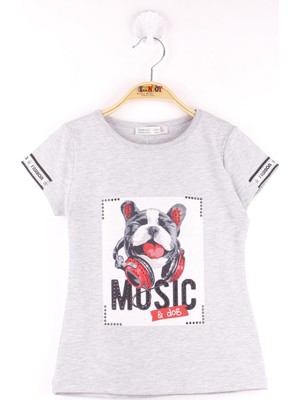 Toontoy Kız Çocuk Kol Kulaklıklı Köpek Baskılı T-Shirt