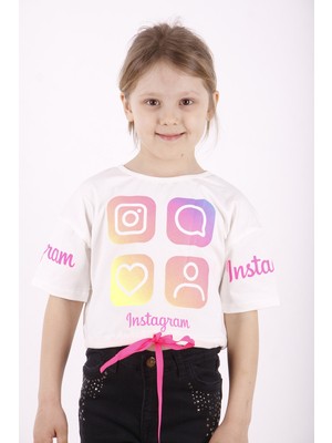 Toontoy Kız Çocuk Instagram Baskılı Crop T-Shirt