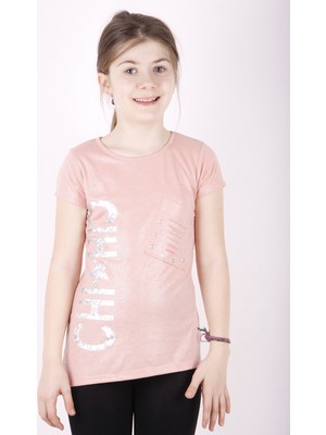 Toontoy Kız Çocuk Yıldız Baskılı Kesik Cep Detaylı T-Shirt