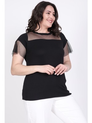 Myline Önü ve Kolları Tül Detaylı T-Shirt 45427