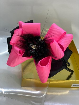 Queen Accessories Neon Pembe Çiçek Broşlu Luxury Anne Kız Çocuk  Kına Düğün Tak Çıkar Taç