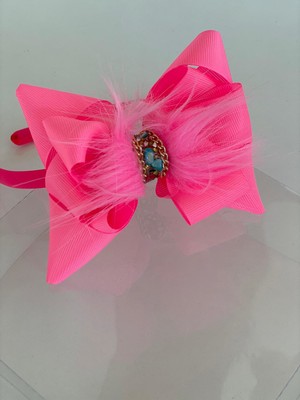 Queen Accessories Neon Pembe Şerit Taşlı Tüylü Anne Kız Çocuk Bebek  Taç