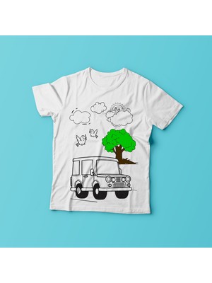 T-Moni Design Boyanabilir Araba Desenli Kız Çocuk Tişörtü