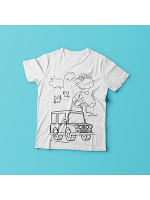 T-Moni Design Boyanabilir Araba Desenli Erkek Çocuk Tişörtü