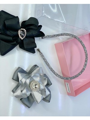 Queen Accessories Siyah - Gri  Kristal Taşlı Luxury Anne Kız Çocuk Hediye Kına Düğün Tak Çıkar Taç