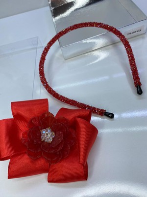 Queen Accessories Kırmızı  Çiçek Broşlu Luxury Anne Kız Çocuk Hediye Kına Düğün Tak Çıkar Taç