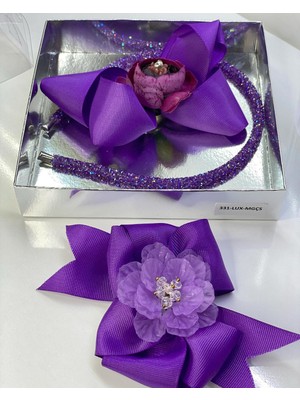 Queen Accessories Mor Gül Çiçek Broşlu Luxury Anne Kız Çocuk Hediye Kına Düğün Tak Çıkar Taç