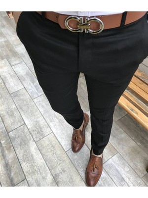 Terzi Adem İtalyan Kesim Fit Mevsimlik Erkek Siyah Kumaş Pantolon T3604