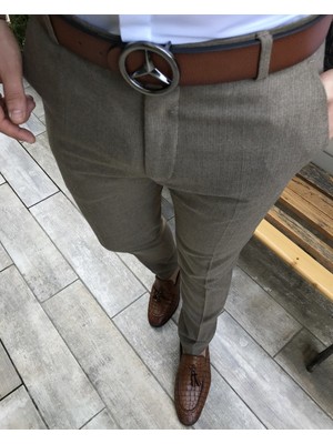 Terzi Adem Italyan Kesim Slim Fit Erkek Kahverengi Kumaş Pantolon T3826