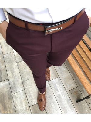 Terzi Adem İtalyan Stil Slim Fit Erkek Kumaş Pantolon Bordo T4423