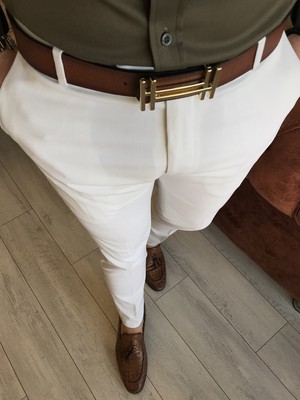 Terzi Adem İtalyan Stil Slim Fit Erkek Kumaş Pantolon Ekru T4813