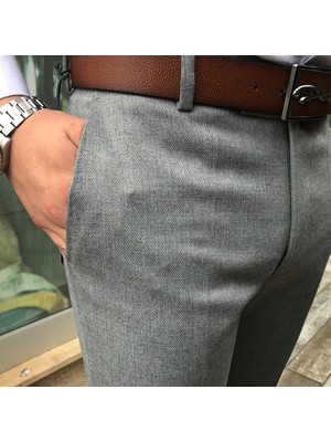 Terzi Adem Italyan Stil Slim Fit Erkek Kumaş Pantolon Gri T4254