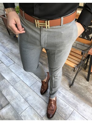 Terzi Adem Michail Score Slim Fit Gri Renk Erkek Kumaş Pantolon T2352