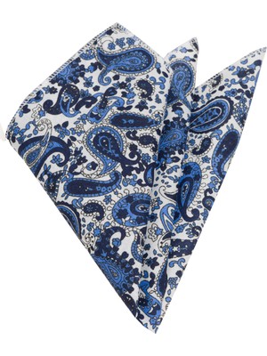 Exve Exclusive Mavi Lacivert Şal Desen Pamuk Cep Yaka Mendili