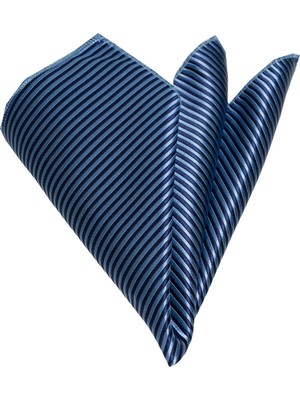 Exve Exclusive Lacivert Mavi Çizgili Jakar Cep Yaka Mendili