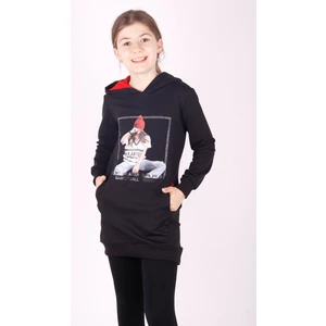 Kız Çocuk Bereli Kız Baskılı Kapüşonlu Elbise