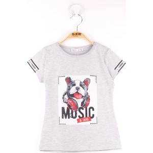 Kız Çocuk Kol Kulaklıklı Köpek Baskılı T-Shirt