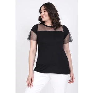 Önü ve Kolları Tül Detaylı T-Shirt 45427