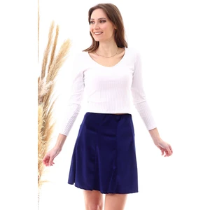 Miss Lusi 9474746 Kadife Parçalı Lastikli Kısa Etek Lacivert S - M