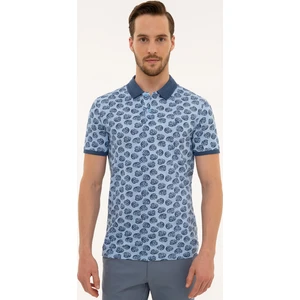 Pierre Cardin Erkek Mavi Slim Fit Baskılı Polo Yaka Tişört 50220880-VR036