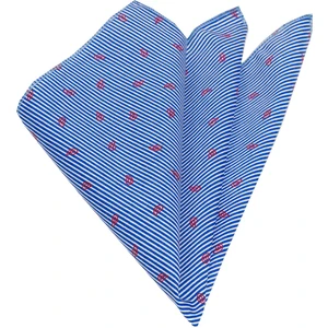 Exve Exclusive Mavi Çizgili Kırmızı Şal Desen Cep Yaka Mendili