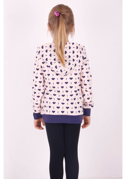Kız Çocuk Komple Kalp Desenli Sweatshirt