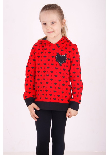 Kız Çocuk Komple Kalp Desenli Sweatshirt