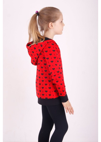 Kız Çocuk Komple Kalp Desenli Sweatshirt