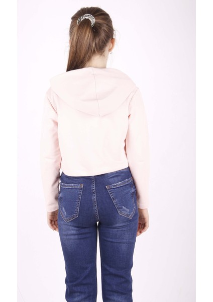 Kız Çocuk Taş İşlemeli Kapüşonlu Sweatshirt