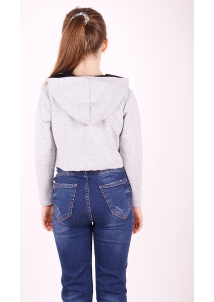 Kız Çocuk Taş İşlemeli Kapüşonlu Sweatshirt