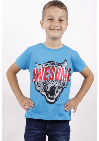 Erkek Çocuk Awesome Pul Nakışlı T-Shirt