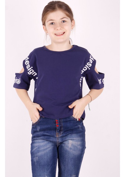 Kız Çocuk Kol Detaylı T-Shirt