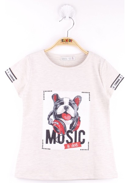 Kız Çocuk Kol Kulaklıklı Köpek Baskılı T-Shirt