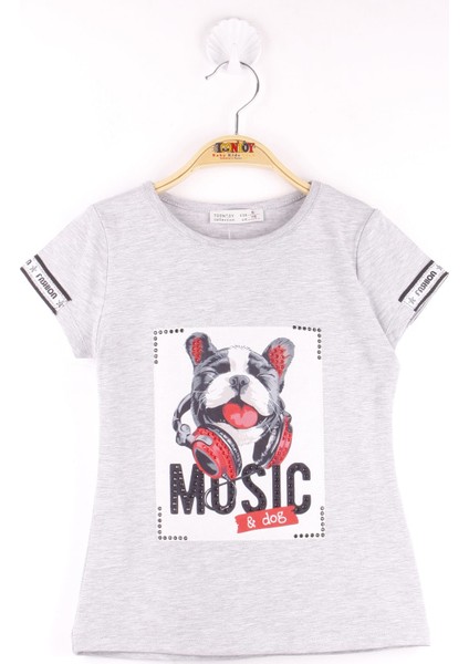 Kız Çocuk Kol Kulaklıklı Köpek Baskılı T-Shirt