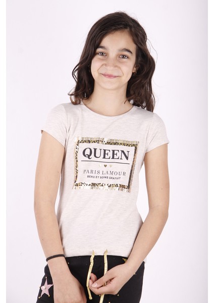 Kız Çocuk Queen Varak Leoapar Baskılı T-Shirt