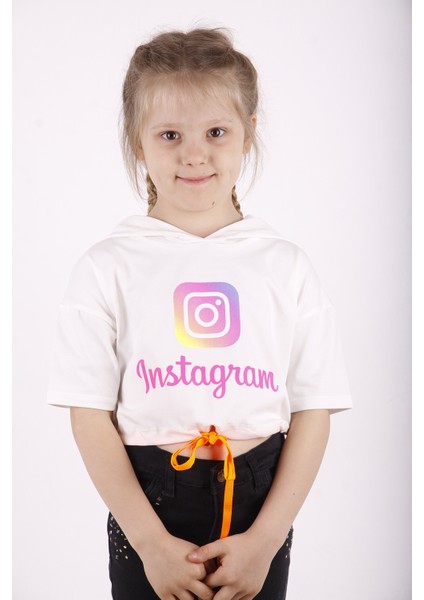 Kız Çocuk Baskılı Kapüşonlu T-Shirt