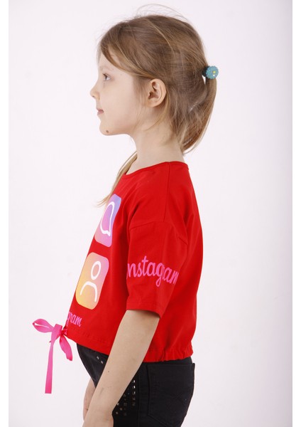 Kız Çocuk Instagram Baskılı Crop T-Shirt fiyatları