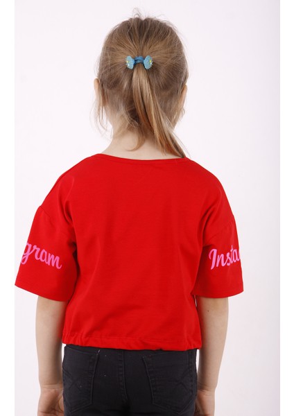 Kız Çocuk Instagram Baskılı Crop T-Shirt modelleri