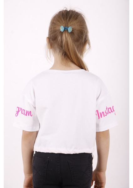 Kız Çocuk Instagram Baskılı Crop T-Shirt fiyatları