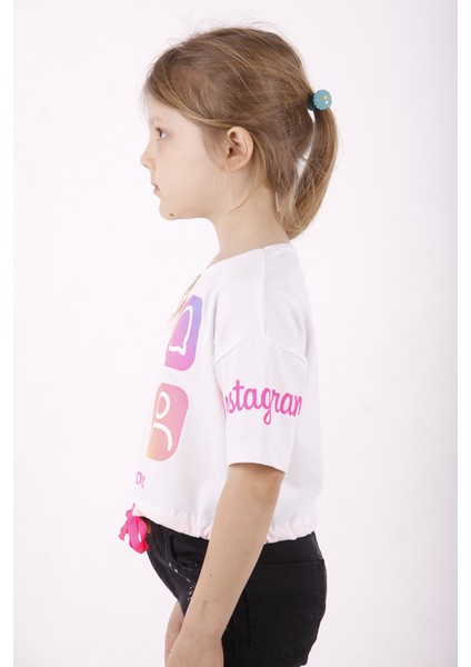 Kız Çocuk Instagram Baskılı Crop T-Shirt modelleri