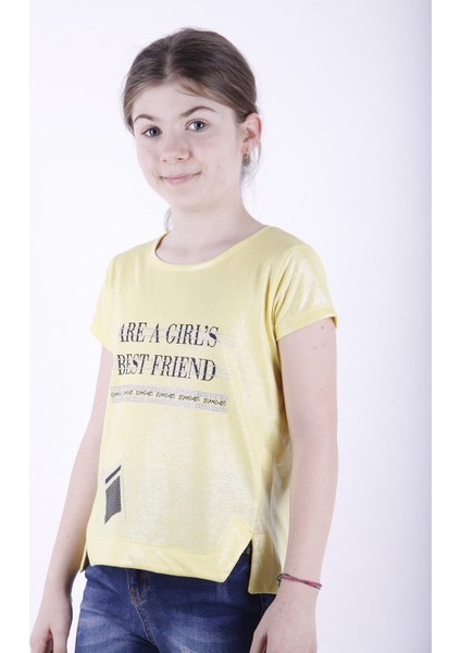 Kız Çocuk Best Friend Baskılı Taş Detaylı T-Shirt